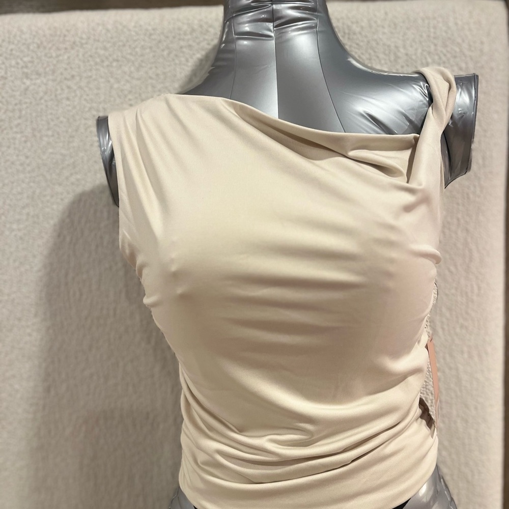 One-Shoulder Cream Women's Tank Top